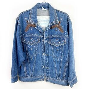 Freego Western Vintage studded beaded Jean denim jacket size: M